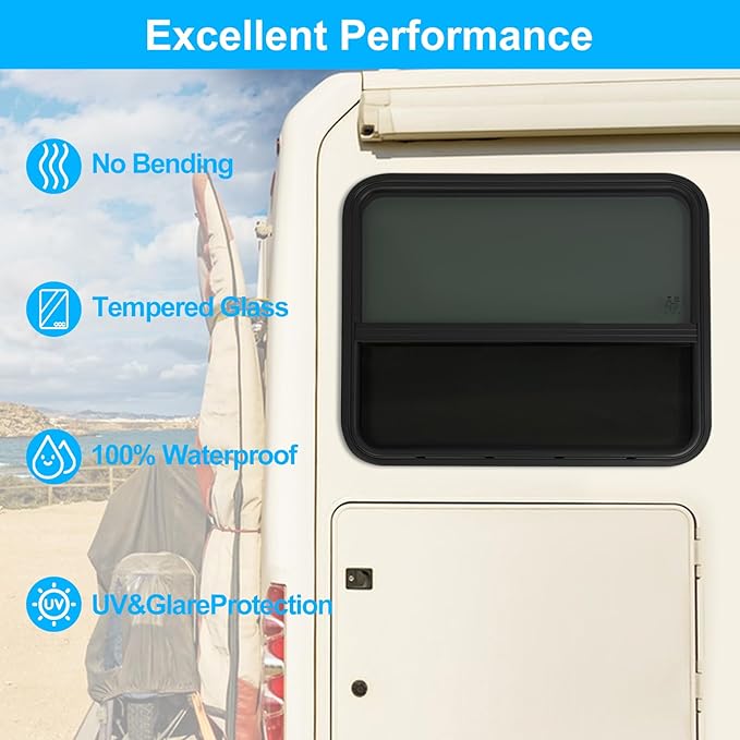 2 Pack 30" W x 24" H RV Window Vertical Sliding, DOT Certified - Shatterproof Tempered Tinted Glass, with Net Screen and Trim Ring, Teardrop Replacement Trailer Camper Window