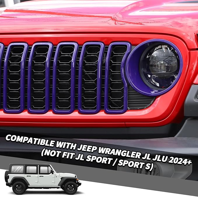 Jimen for 2024 Jeep Wrangler 4xe Grill Inserts, 9PCS Headlight Cover & Grille Insert Compatible with Jeep Wrangler JL JLU 2024+, NOT FIT JL Sport/Sport S (Purple)