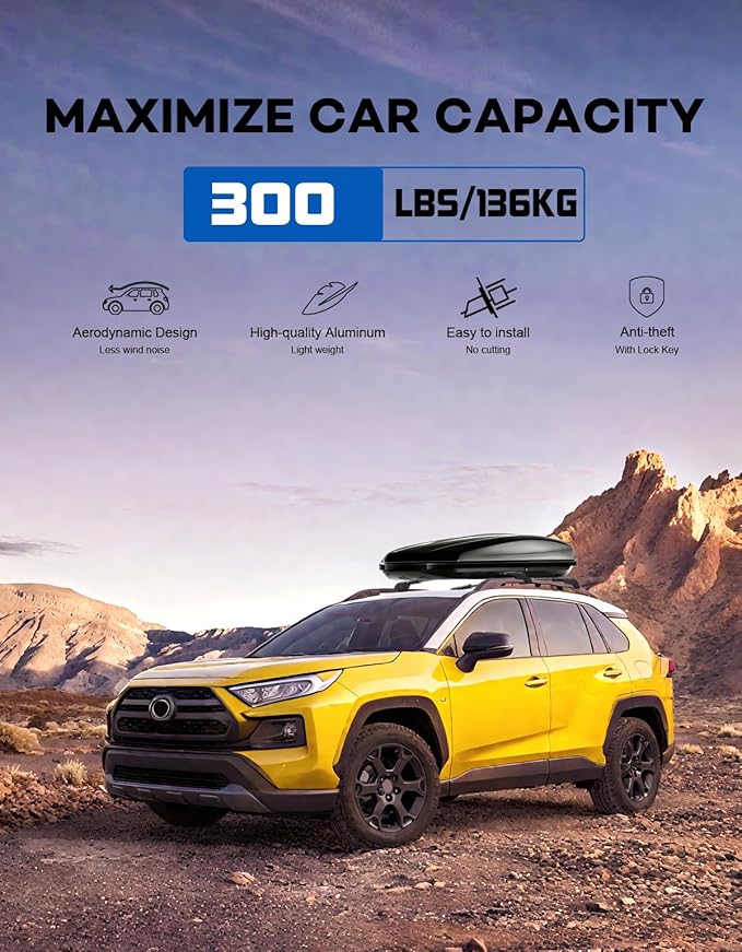 300lbs Lockable Roof Rack Cross Bars Compatible with 2019-2025 RAV4 Adventure/TRD Off-Road, Heavy Duty Aluminum Roof Rails Crossbars Cargo Canoe Black Rooftop Cargo Carrier.