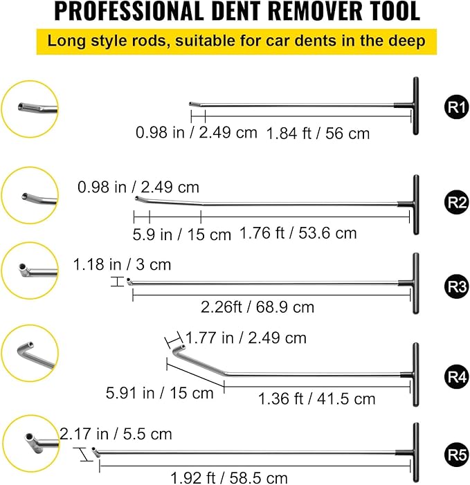 VEVOR Rods Dent Removal Kit, 13 Pcs Paintless Dent Repair Rods, Stainless Steel Dent Rods, Whale Tail Dent Repair Tools, Professional Hail Dent Removal Tool For Minor Dents, Door Dings And Hail Damage