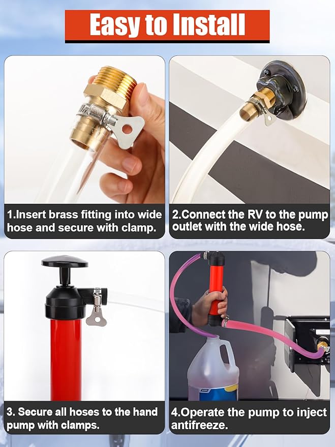 MADHOLLY Hand Fuel Pump with 3 Leakproof Clamps - RV Essentials Winterizing Kit, Antifreeze/Gas/Oil Transfer Siphon Pump
