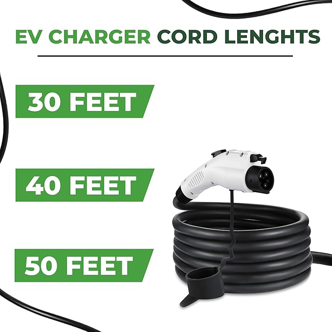 PRIMECOMTECH Level 2 Electric Vehicle (EV) Charger Amperage Adjustable (10Amp - 16Amp - 20Amp - 24Amp - 32Amp) 30Ft Cable EVSE Plug-in Hybrid (50 FT, 6-50P)