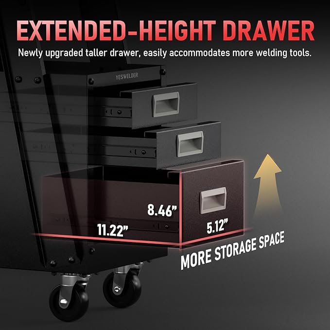YESWELDER Welding Cart with 3 Drawers for MIG Welder TIG Welder and Plasma Cutter, Heavy Duty Large Storage 360° Rolling Welding Trolley
