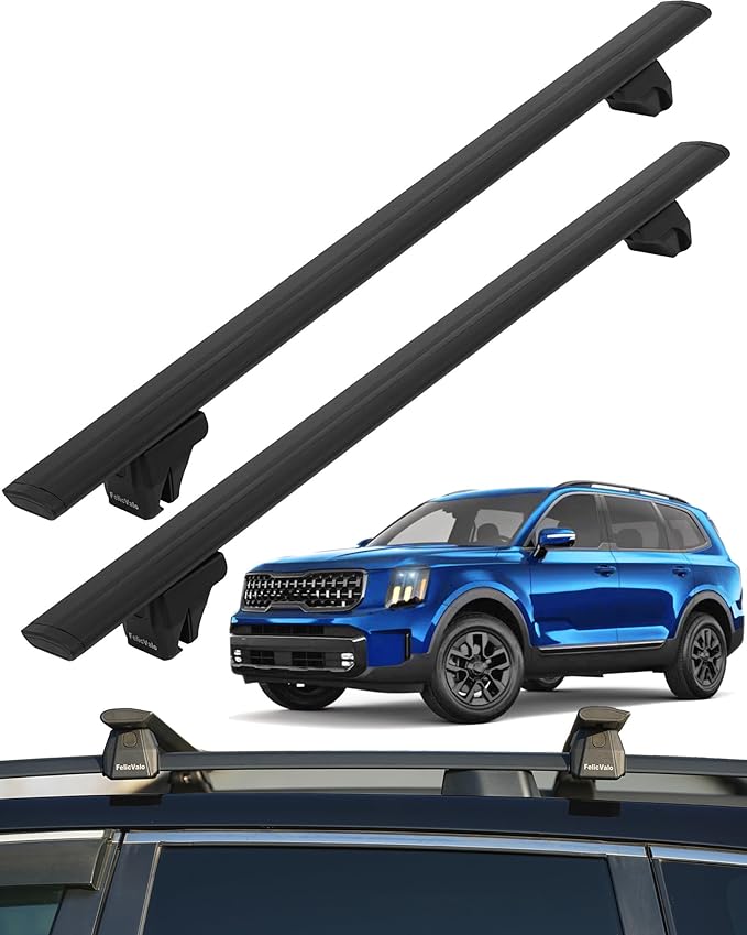FelicValo 260lbs All-Metal Roof Rack Cross Bars Fit for KIA Telluride X-Line X-Pro 2023 2024 2025 with Raised Side Rails, Heavy Duty Aluminum Extended Crossbars Without Lock