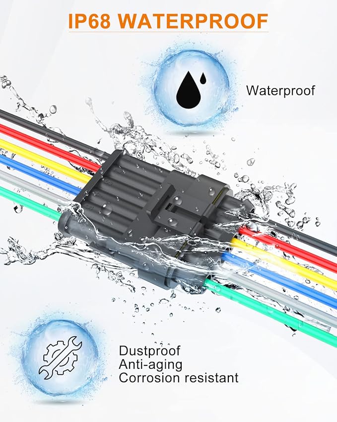 NAOEVO 6 Pin Connector Waterproof，16 AWG 6 Wire Connectors, Automotive Electrical Connectors Male And Female Way With Heat Shrink Tubing For Car Truck Boat Wire Connection, 6 Kits