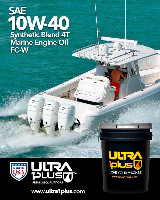 ULTRA 1PLUS SAE 10W-40 Synthetic Blend 4T Marine Engine Oil NMMA FC-W (5 Gallon Pail)