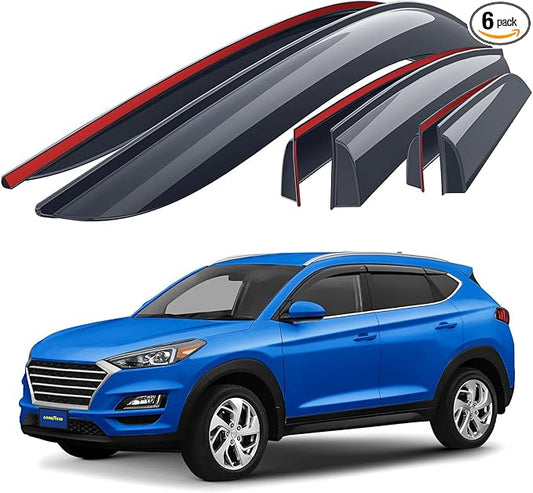 Goodyear Shatterproof Window Deflectors for Hyundai Tucson 2016-2021, Tape-on Rain Guards, Window Visors, Vent Deflector Visor, Car Accessories,6 pcs. - GY008678