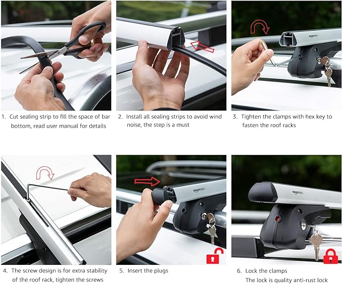 Amazon Basics Cross Rail Roof Rack, 52 inches, Fits up to 46" Spans between Raised Side Rails with Gap, Pack of 2, Black/Silver