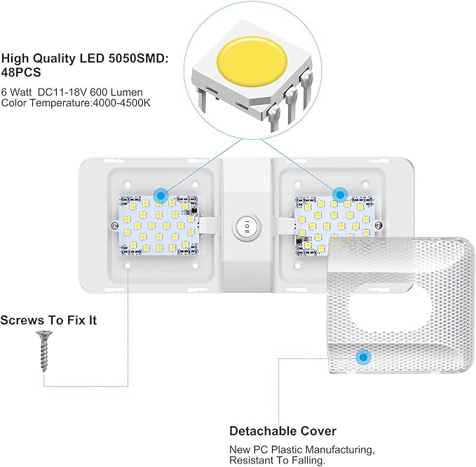 BlueFire 1 Pack Upgraded Super Bright DC 12V Led RV Ceiling Double Dome Light RV Interior Lighting with ON/Off Switch for Trailer Camper Car RV Boat (White - 1PCS)