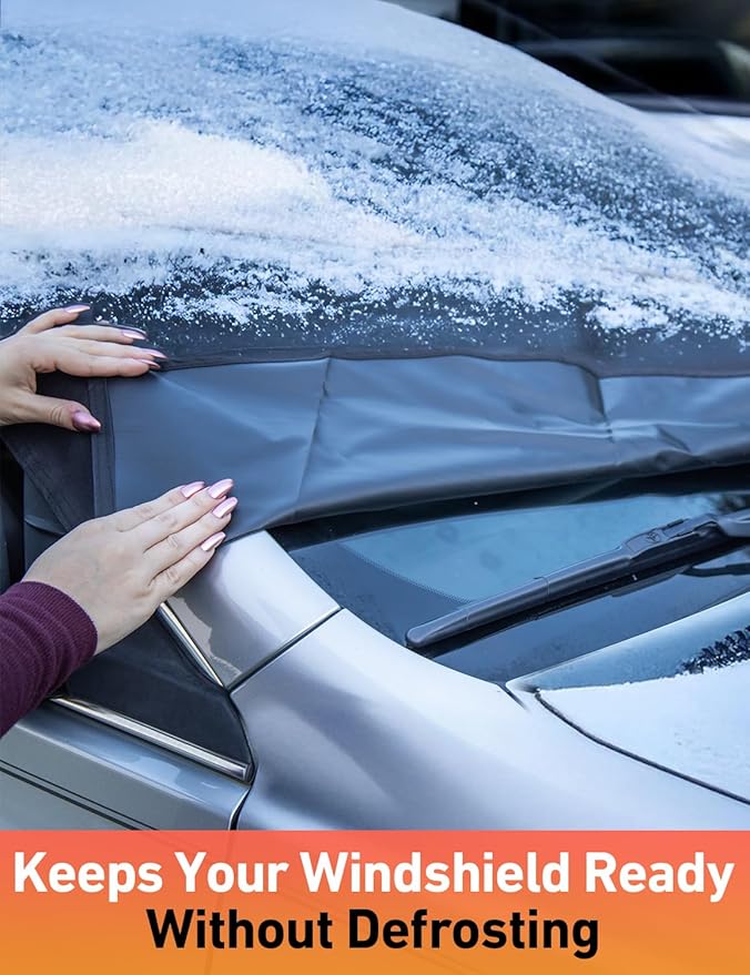 EcoNour Car Snow Cover Compatible for Audi A3 | Windshield Cover for Ice and Snow with S-Hook Straps | Heavy-Duty 600D Oxford Winter Car Cover, Waterproof & Anti-Slip