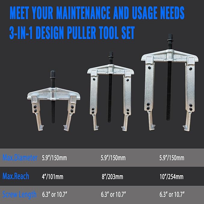 3 in 1 Gear Puller Set,9pcs 2 Jaw Bearing Flywheel Puller Kit with Reversible Jaws,Cr-V Steel Heavy Duty Pulley Puller Tool for Pulley Gear Bearing Flywheel Removal.