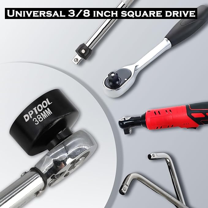 7 Pcs Low Profile Oil Filter Socket Set 6 Point Canister Oil Filter Cap Wrench Remover and Installer Tool Kit Compatible with VW BMW V0lVO Chevy Etc with 3/8" Drive 24mm 27mm 29mm 30mm 32mm 36mm 38mm