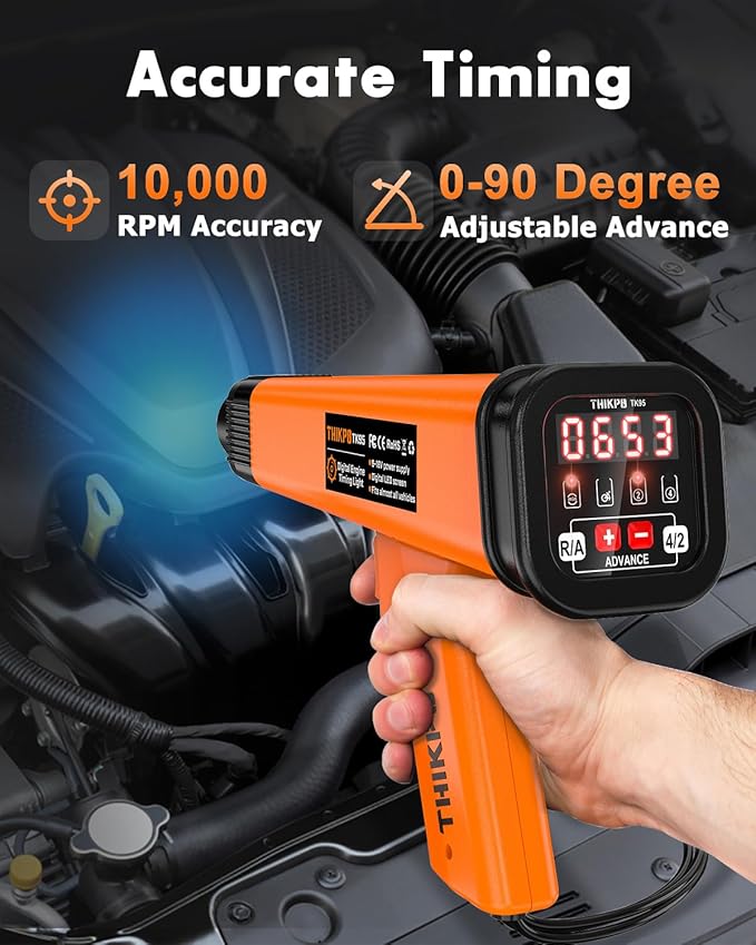 Digital Automotive Timing Light 12V, Inductive Ignition Timing Light Gun with Tachometer for 2&4 Stroke Petrol Engine for Classical Car Motorcycle Marine
