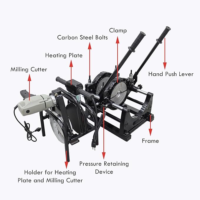 TECHTONGDA Pipe Welding Machine Electric Tube Butt Fusion Equipment for PE PP PB PVDF PPR 2.48-7.87inch Hand Push Two Clamps