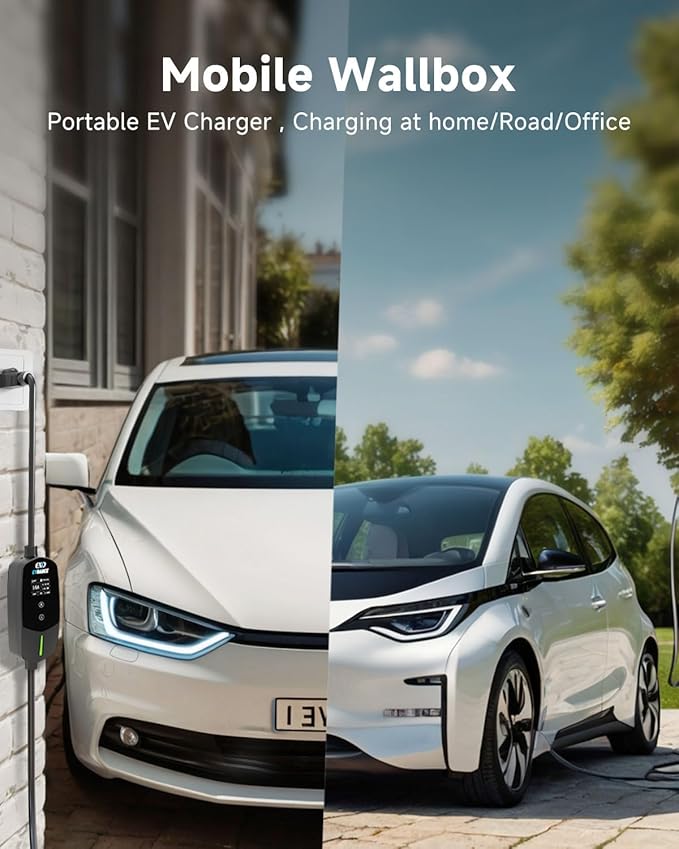 Level 1 & 2 EV Charger, 16A 110-240V Home Electric Vehicle Portable Charger with 25FT Cable, Adjustable Current & Delay Timer, LCD Display, EV Charging Station Compatible with All J1772 EVs