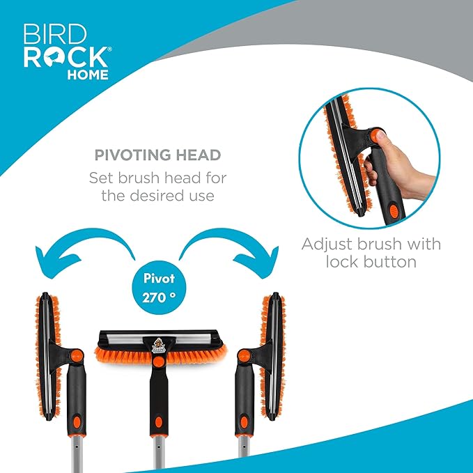 BIRDROCK HOME 58" Extendable Snow Brush with Detachable Ice Scraper | Heavy Duty, Non-Scratch for Cars, SUVs, Trucks | Windshield Paint Friendly | Telescoping Handle, Pivoting Squeegee & Bristle Head