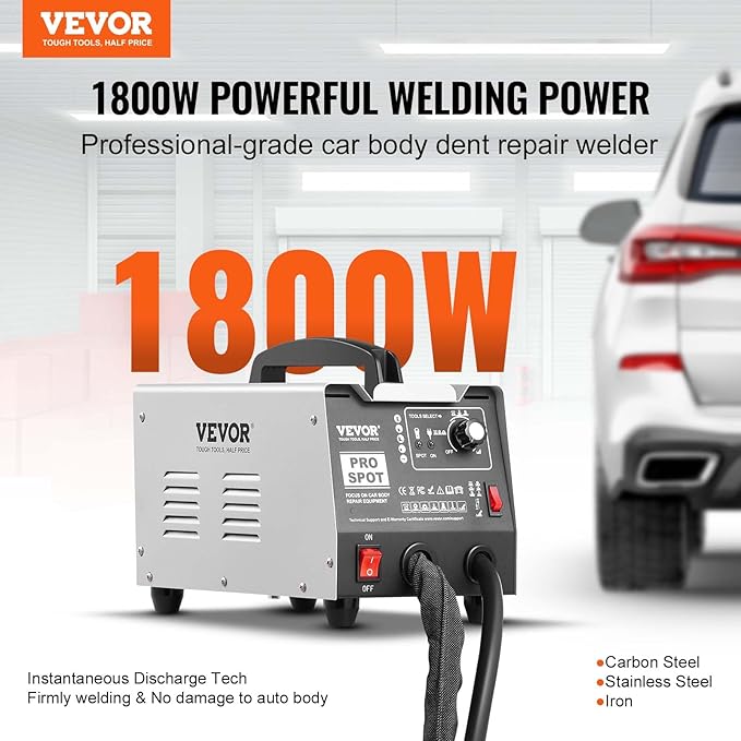 VEVOR Stud Welder Dent Repair Kit, 110V Auto Body Spot Welding Dent Puller Machine with 7 Welding Modes & Adjustable Power, 1.8KW Spot Welder Dent Removal Tool for Car, Truck Dent Repair