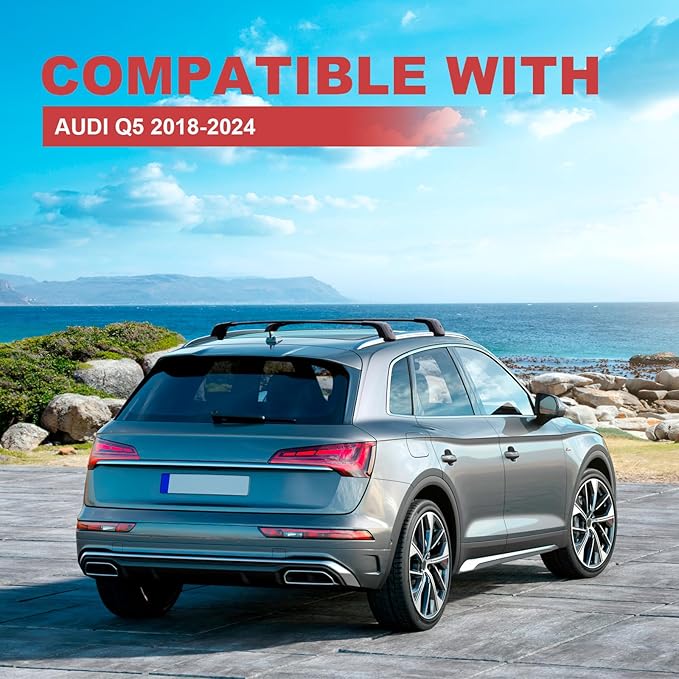 KINGGERI Heavy Duty 260lbs Roof Rack Cross Bars Fit for Audi Q5 2018 2019 2020 2021 2022 2023 2024 2025 2026, Anti-Theft Lockable Aluminum Roof Rails Crossbars Cargo Carrier Bag Black Accessories