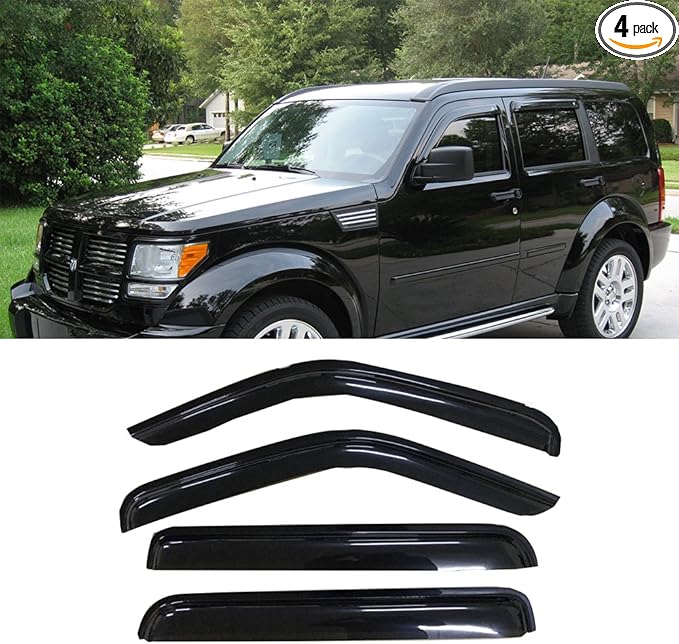 94307 Side Window Wind Deflector, 4pcs Out-Channel Tape-On Nice Rain Guards Set, Window Visor fit for 2007-2012 Dodge Nitro