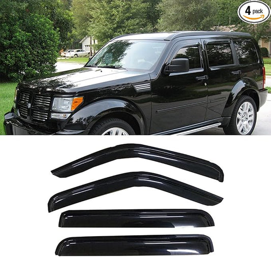 94307 Side Window Wind Deflector, 4pcs Out-Channel Tape-On Nice Rain Guards Set, Window Visor fit for 2007-2012 Dodge Nitro