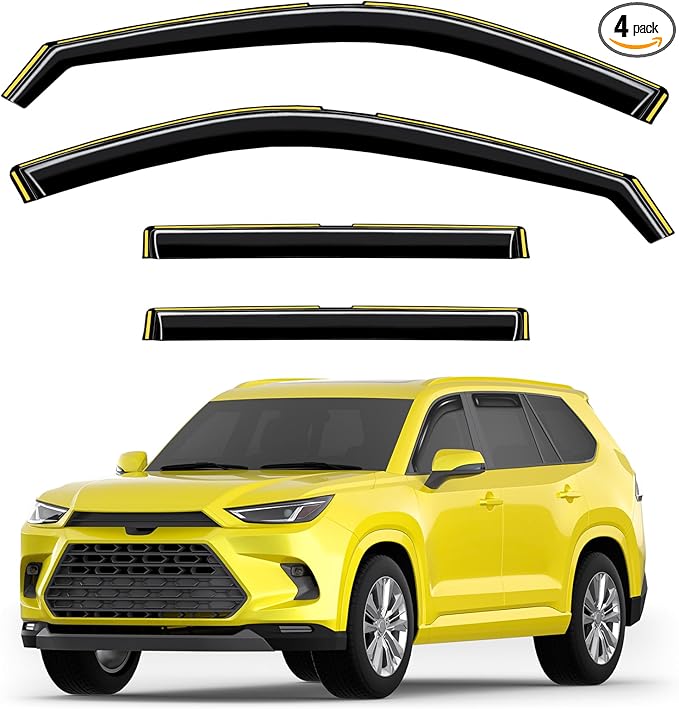 in-Channel Window Rain Guards Fit for Toyota Grand Highlander 2024 2025 2026 Extra Durable Rain Guards Side Window Deflectors Vent Visors Vent Shades Car Accessories Visors -4 pcs
