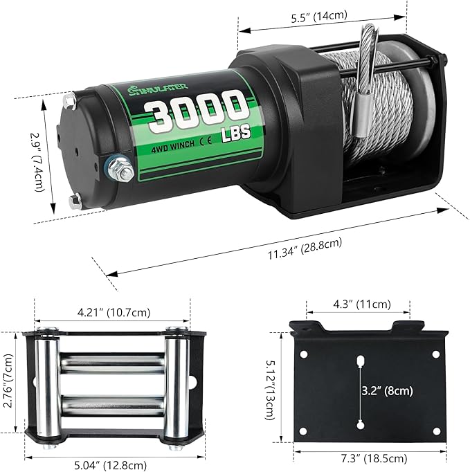 STIMULATER 3000lb ATV Winch,Electric Winch 12V,Steel Cable Winch, with Wireless Remote and Manual Switch, with Hawse Fairlead & Hook,IP67 Waterproof,Suitable for Most Trailers and ATV winchs