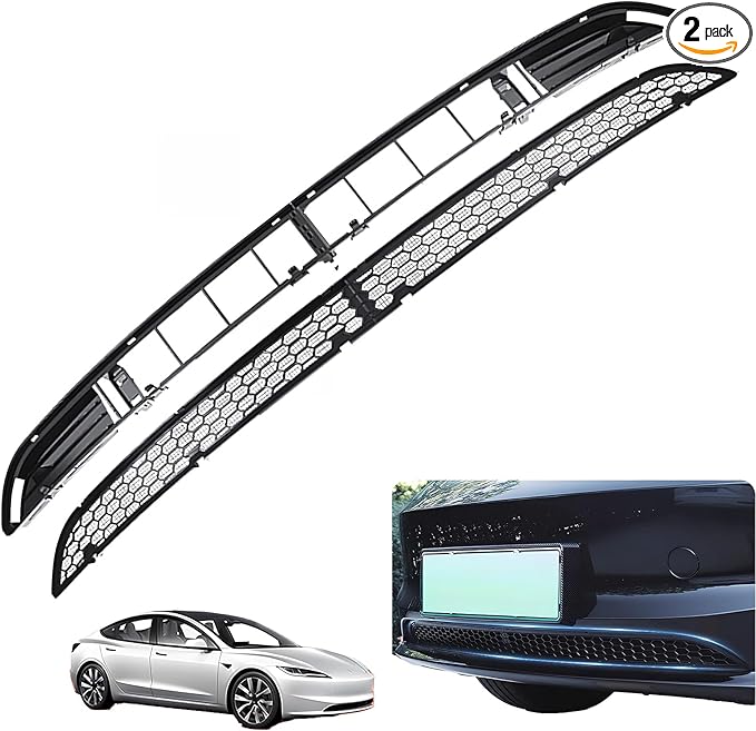 Front Grill Mesh for 2024-2025 Tesla Model 3 Highland, Snap-On Lower Bumper Grille Insert for Debris Protection, All-Weather ABS & Stainless Steel Vent Cover Guard (Matte Black)