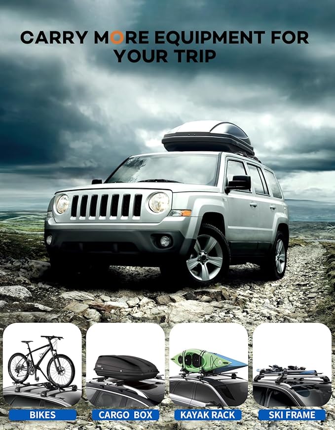 300lbs Lockable Roof Rack Cross Bars Compatible with Jeep Patriot 2007-2017,Heavy Duty Aluminum Roof Rails Crossbars Cargo Canoe Black Rooftop Cargo.