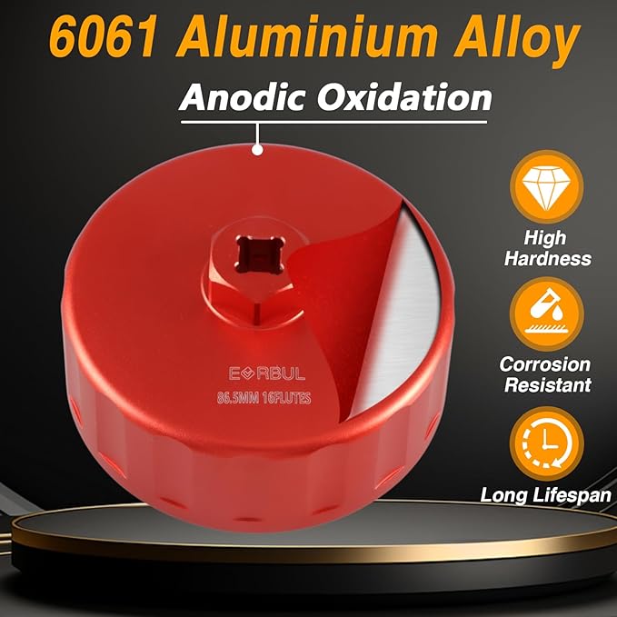 CNC 86.5mm 16 Flutes Oil Filter Wrench Removal Tool to Change Oil Compatible with BMW Volvo with 86mm Filter Housing