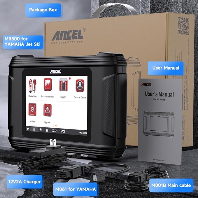 ANCEL MR500 Marine Diagnostic Tool for Yamaha (2003–2024) – Jet Ski & Outboard Engine Scanner, 15+ Service Functions, Read/Clear Codes, Live Data, Active Tests