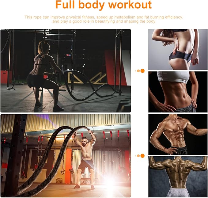 Battle Ropes for Home Gym, Exercise Rope 1.26/1.5inch, 30 40FT Heavy Battle Rope Weighted Battle Rope Training Heavy Rope for Workout Exercise