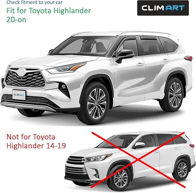 CLIM ART in-Channel Incredibly Durable Rain Guards for Toyota Highlander 2020-2026, Original Window Deflectors, Vent Window Visors, Vent Deflector, 4 pcs. - 620143