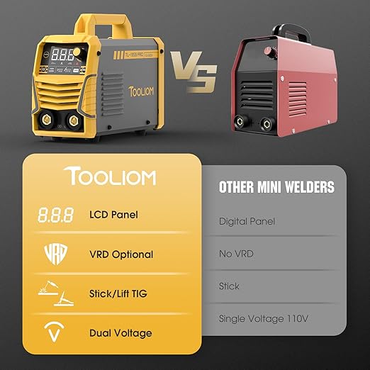 TOOLIOM 195A Stick Welder 110/220V Dual Voltage Lift TIG Welder LCD Display IGBT Inverter with Hot Start Arc Force VRD Welding Machine fits 5/32in. (4mm) Welding Rods