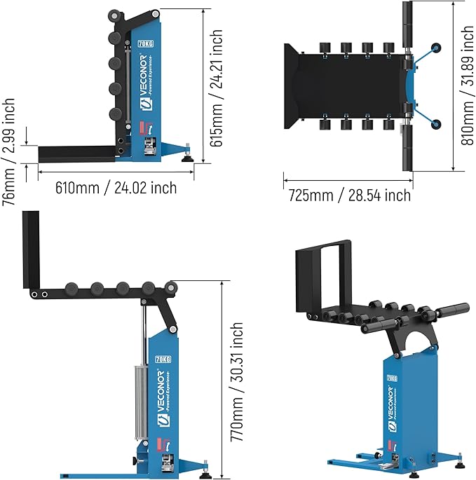VECONOR Pneumatic Tire Lifter, for Tire Changer, Air-Powered Tire Lifting Machine, Wheel Lifter, with Rollers for Moving Tires onto Tire Changer, 90-Degree Flip Panel