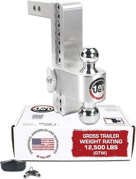 Weigh Safe 180-Degree Trailer Hitch - Adjustable Trailer Hitch for Towing - Compatible with 2" Receivers - 10" Drop, Chrome-Plated Tow Balls, 12,500 GTW, 1-Piece Lock Set