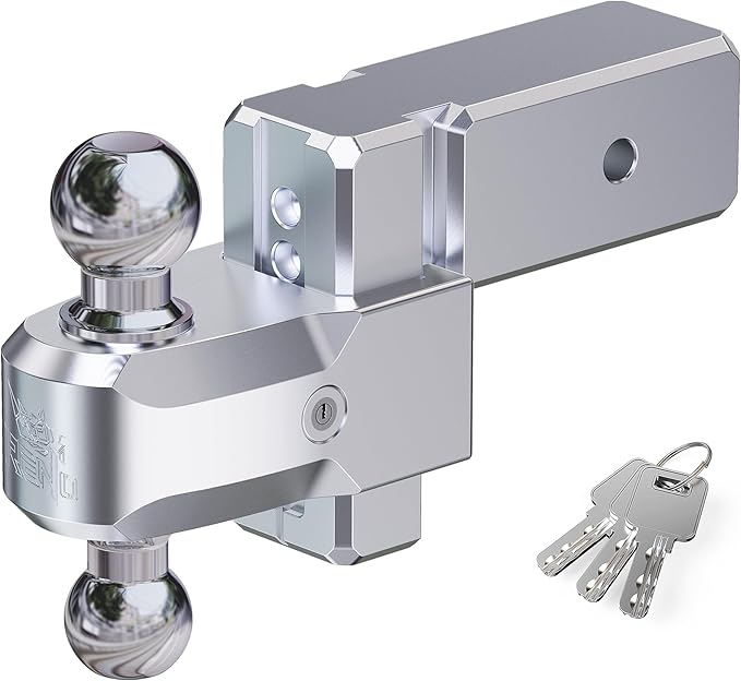 RENO Adjustable Trailer Hitch (Fits 3-Inch Receiver) - Heavy Duty Aluminum Tow Hitches with 4-Inch Drop/Rise for Truck (21,000 LBS GTW) - 2" and 2-5/16" Dual Ball Mounts