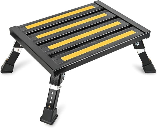 Nilight RV Steps Folding Aluminum Step Stool Heavy Duty Camper Steps, 16.5"x12" Surface, 4 Levels Adjustable Height Portable Platform Step Anti-Slip Rubber Feet Supports Up to 500lbs for Camper,Black