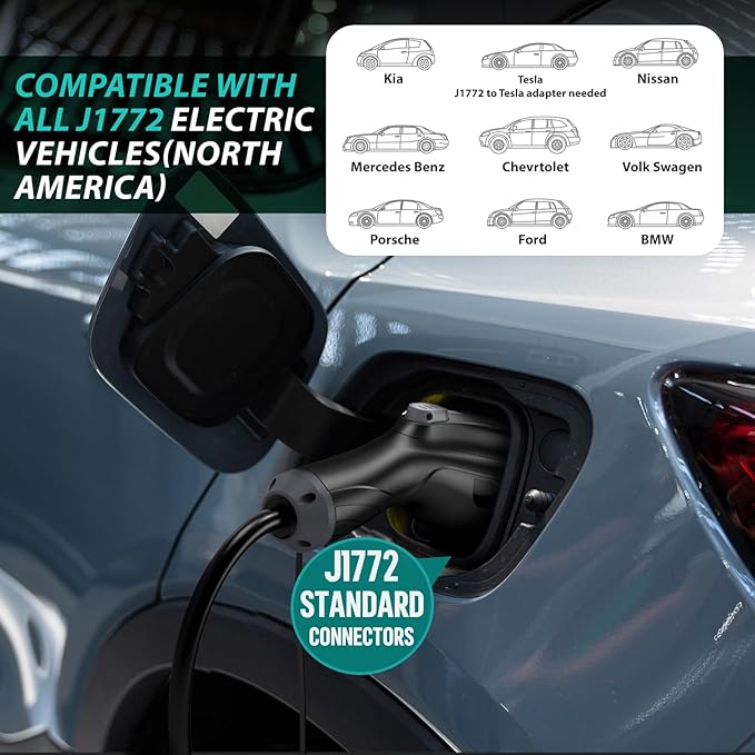 Level 2 Electric Vehicle (EV) Charger(WIFI APP/Plug-play), 40A, 25ft Cable ETL Certified, 220V-240V NEMA 14-50P Plug EVSE w/ J1772 Connector, Portable EV Car Charging Stations for Home Level 2