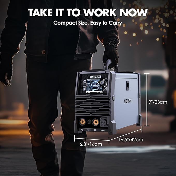 180A MIG Welder Machine, 110V/220V Dual Voltage Gas/Gasless Flux Core/Lift TIG/Stick/Spool Gun 5-in-1 Synergic Welding with 2T/4T, Portable Welders for Beginner, DIYers & Professionals