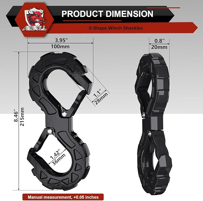 3/8 Tow Hook, Winch Hook for Off-Road Recovery, Towing Shackle 33000 Lbs, G80 Heavy Duty Strength Integrated Winch Quick Shackle, Black