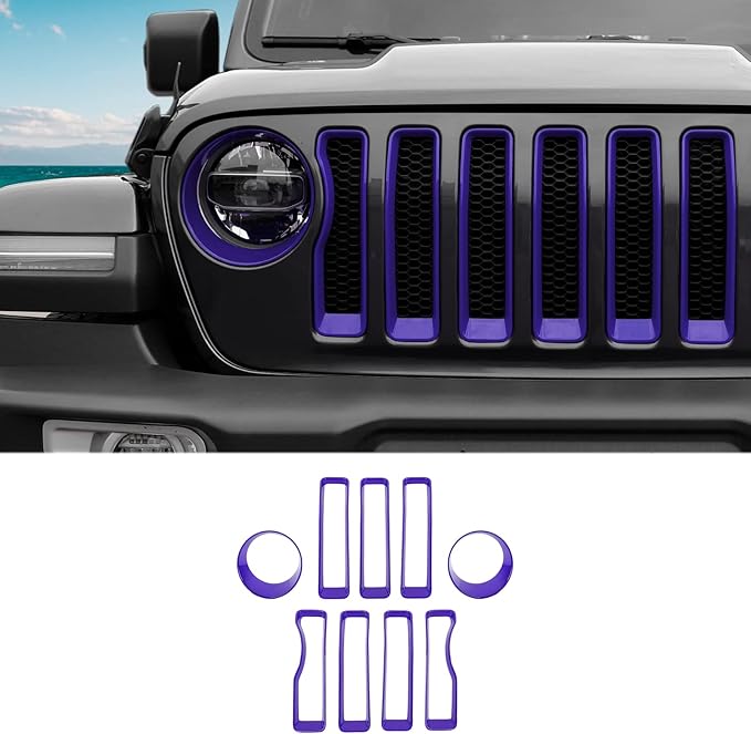 Grille Grill Insert+Headlight Turn Light Cover Compatible with 2018-2023 Jeep Wrangler JL JLU Sport/Sport S Only,Not for Sahara,Rubicon 4xe(Purple)