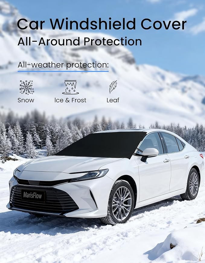 Windshield Cover for Ice and Snow | Heavy Duty 600D Oxford Fabric | Windshield Protector for Cars, SUVs, Trucks | Secure Fit Waterproof Frost Cover | Winter Car Accessories (69 * 42)