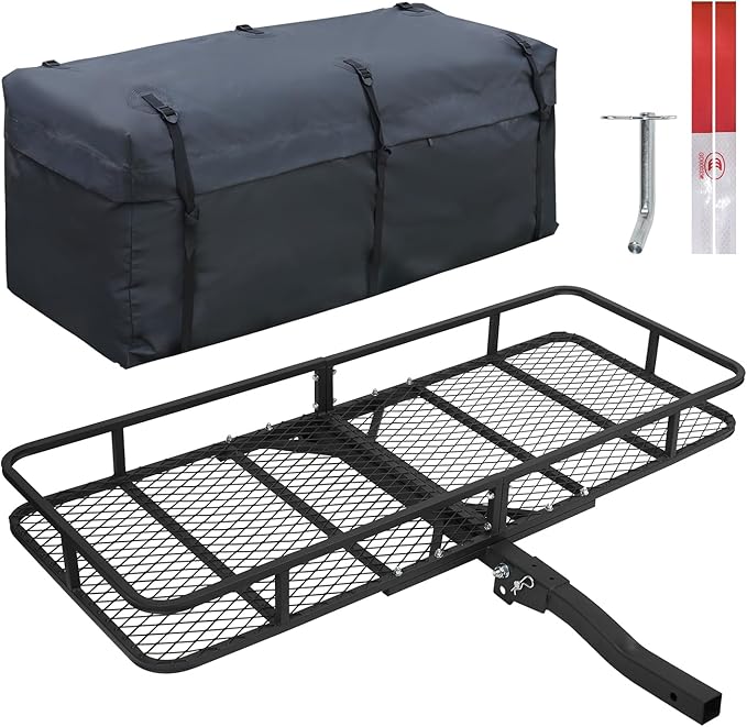 Leader Accessories Trailer Hitch Cargo Carrier Rack with Bag, 60"x24"x6" Folding Hitch Mount Vehicle Carrier Basket for SUV, RV, Truck, Van, Fits 2" Receiver, 500 lbs Load Capacity