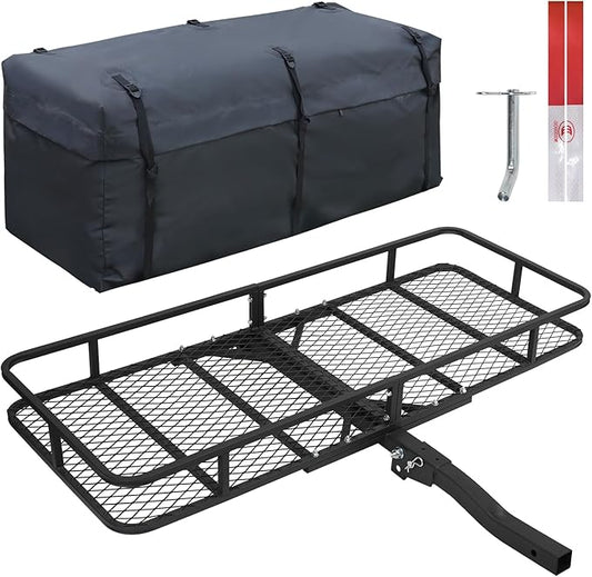 Leader Accessories Trailer Hitch Cargo Carrier Rack with Bag, 60"x24"x6" Folding Hitch Mount Vehicle Carrier Basket for SUV, RV, Truck, Van, Fits 2" Receiver, 500 lbs Load Capacity