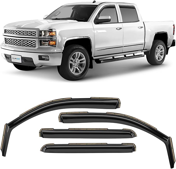CLIM ART in-Channel Incredibly Durable Rain Guards for Chevrolet (Chevy) Silverado/GMC Sierra 2014-2018 Crew Cab, Truck Accessories, Vent Window Visors, Original Window Deflectors, 4pcs - 614224