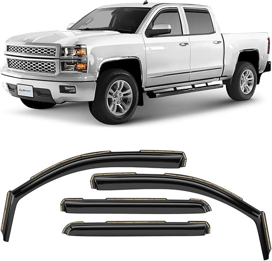 CLIM ART in-Channel Incredibly Durable Rain Guards for Chevrolet (Chevy) Silverado/GMC Sierra 2014-2018 Crew Cab, Truck Accessories, Vent Window Visors, Original Window Deflectors, 4pcs - 614224