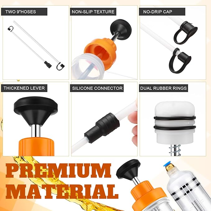 Lothee 2 Pack 500cc Automotive Fluid Extractor Pump Oil Extractor Hand Syringe Pump with Horse Manual Suction Vacuum Fuel Car Transfer for Power Steering, Hydraulic Fluid(Orange)