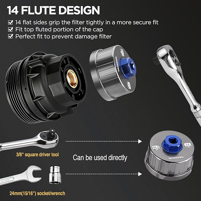 WORKPRO Oil Filter Wrench for Toyota Lexus..., 64mm 14 Flute Precision CNC Machined Aluminum Oil Filter Removal Tool for Toyota Camry, Tundra, Tacoma, 4Runner, RAV4 and More