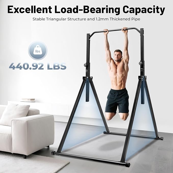 Triangular Pull Up Station,440lbs Load Capacity Adjustable Height Home Pull Up Bar,Foldable Power Tower Dip Station Pull Up Ba,Fitness Triangular Design Pullup Dip Station Rack
