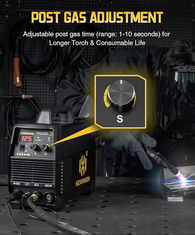H HZXVOGEN 200A TIG Welder, High Frequency Welder 110/220V TIG/MMA 2 IN 1 Welder Machine with Post Gas TIG Welding Machine